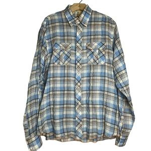 GEORG ROTH Los Angeles Mens Button Up LS Shirt Blue / Orange Plaid Flip Cuffs L